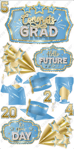 GRAD QUICK SET: Light Blue & Gold - Yard Card Signs by JYS International