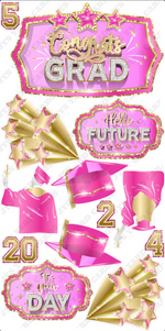 GRAD QUICK SET: Pink & Gold - Yard Card Signs by JYS International