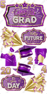 GRAD QUICK SET: Purple & Gold - Yard Card Signs by JYS International