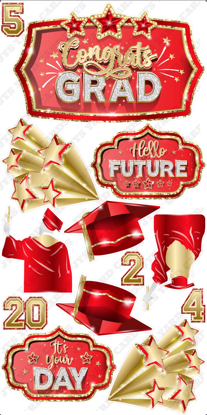 GRAD QUICK SET: Red & Gold - Yard Card Signs by JYS International