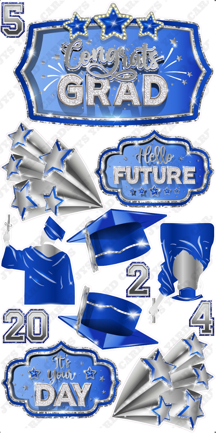 GRAD QUICK SET: Blue & Silver - Yard Card Signs by JYS International