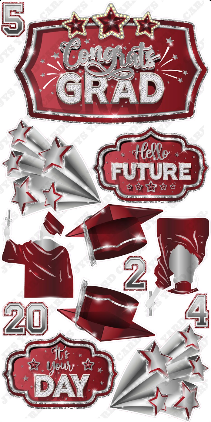 GRAD QUICK SET: Burgundy & Silver - Yard Card Signs by JYS International