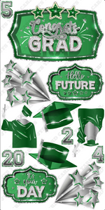 GRAD QUICK SET: Green & Silver - Yard Card Signs by JYS International