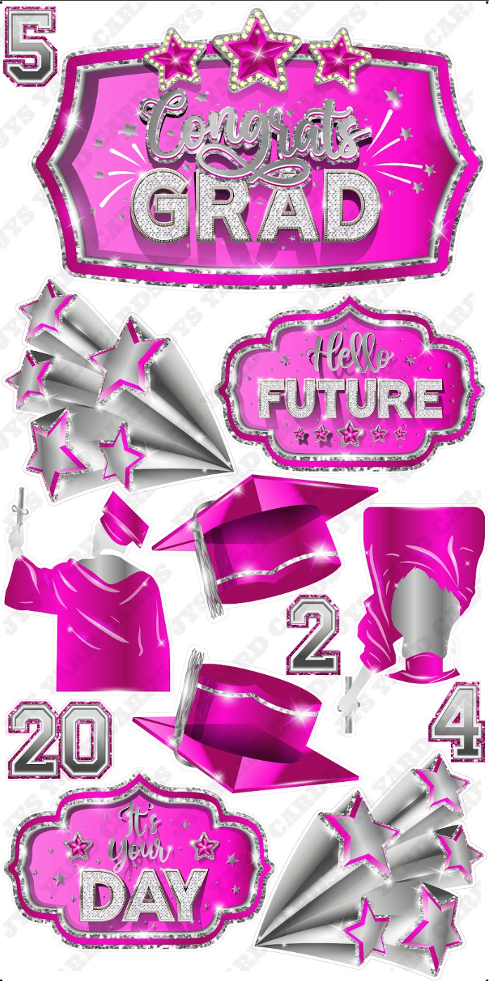 GRAD QUICK SET: Hot Pink & Silver - Yard Card Signs by JYS International