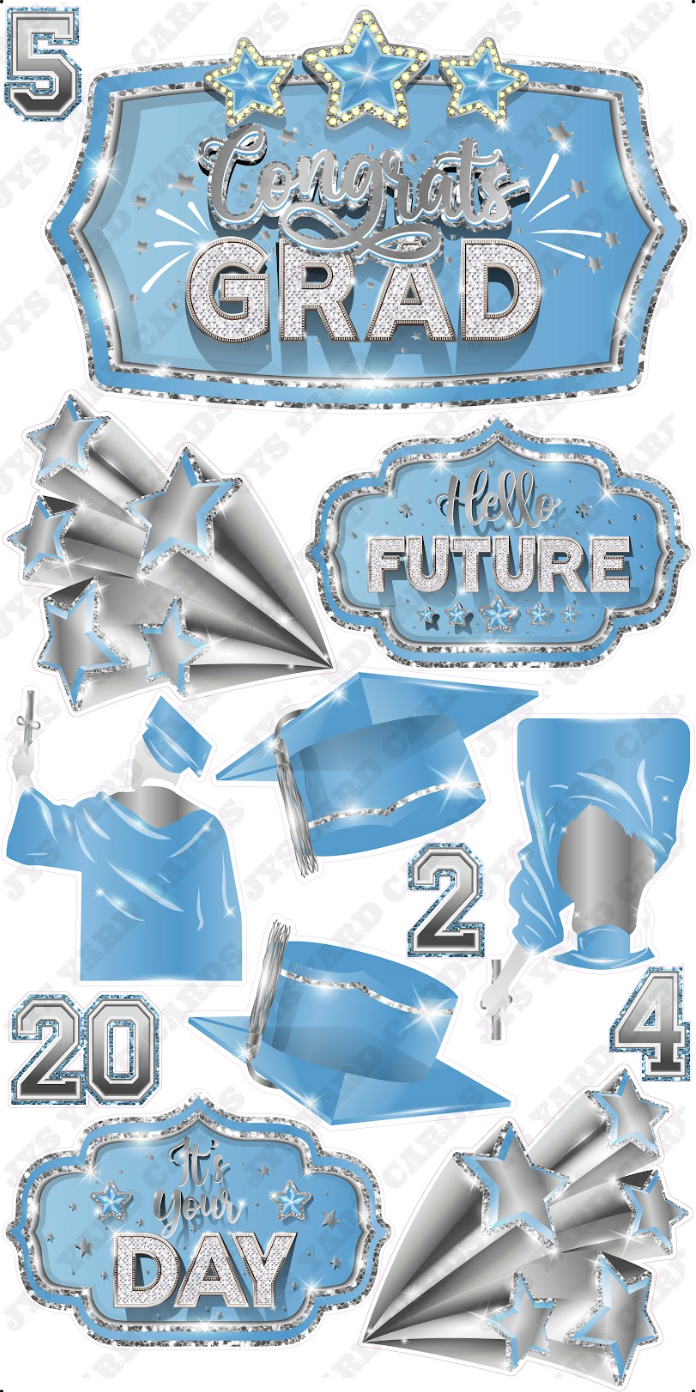 GRAD QUICK SET: Light Blue & Silver - Yard Card Signs by JYS International