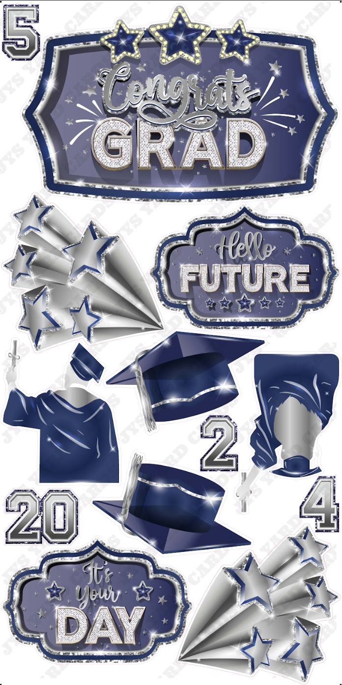 GRAD QUICK SET: Navy & Silver - Yard Card Signs by JYS International