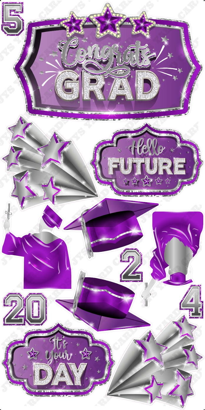 GRAD QUICK SET: Purple & Silver - Yard Card Signs by JYS International