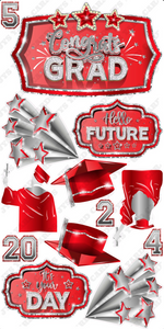 GRAD QUICK SET: Red & Silver - Yard Card Signs by JYS International