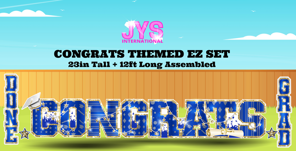 CONGRATS THEMED EZ SET: BLUE & GOLD - Yard Card Signs by JYS International