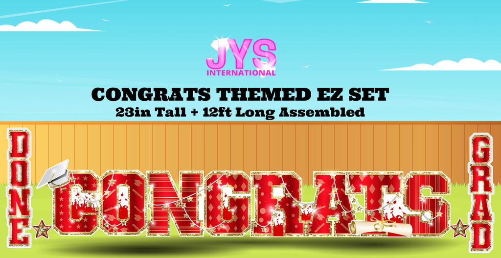 CONGRATS THEMED EZ SET: RED & GOLD - Yard Card Signs by JYS International