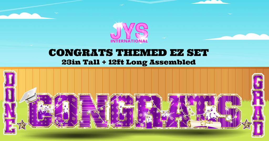 CONGRATS THEMED EZ SET: PURPLE & GOLD - Yard Card Signs by JYS International