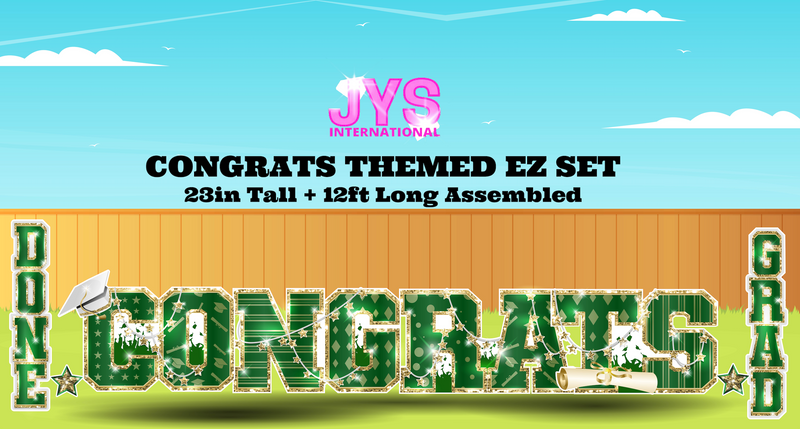 CONGRATS THEMED EZ SET: GREEN & GOLD - Yard Card Signs by JYS International