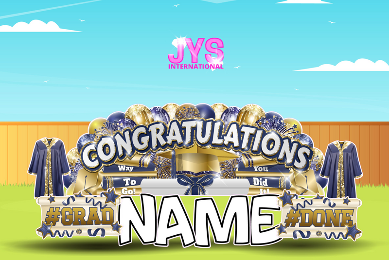 CONGRATULATIONS GRAD OVERLOAD: NAVY & GOLD (2 OPTIONS) - Yard Card Signs by JYS International