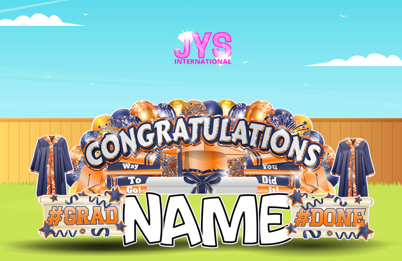 CONGRATULATIONS GRAD OVERLOAD: NAVY & ORANGE (2 OPTIONS) - Yard Card Signs by JYS International