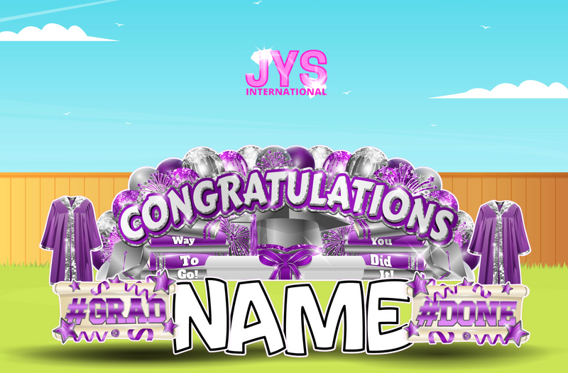 CONGRATULATIONS GRAD OVERLOAD: PURPLE & SILVER (2 OPTIONS) - Yard Card Signs by JYS International