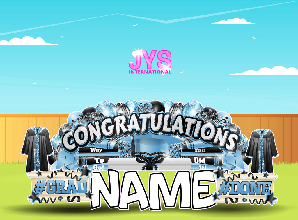 CONGRATULATIONS GRAD OVERLOAD: BLACK & LIGHT BLUE (2 OPTIONS) - Yard Card Signs by JYS International