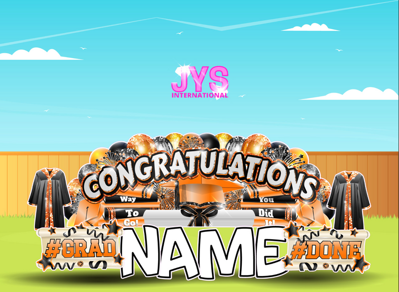 CONGRATULATIONS GRAD OVERLOAD: BLACK & ORANGE (2 OPTIONS) - Yard Card Signs by JYS International