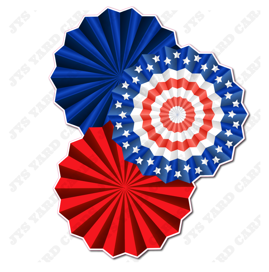 PATRIOTIC FANS: RED, WHITE, BLUE - Yard Card Signs by JYS International