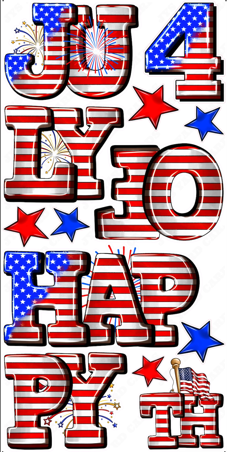 HAPPY JULY 4th THEMED EZ SET - Yard Card Signs by JYS International