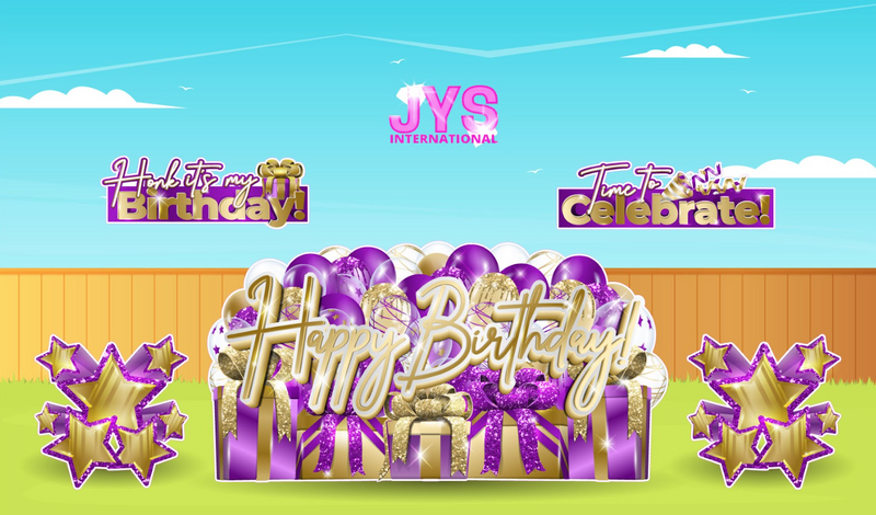 JAZZY HBD OVERLOAD: PURPLE & GOLD (EZ FOLD) - Yard Card Signs by JYS International