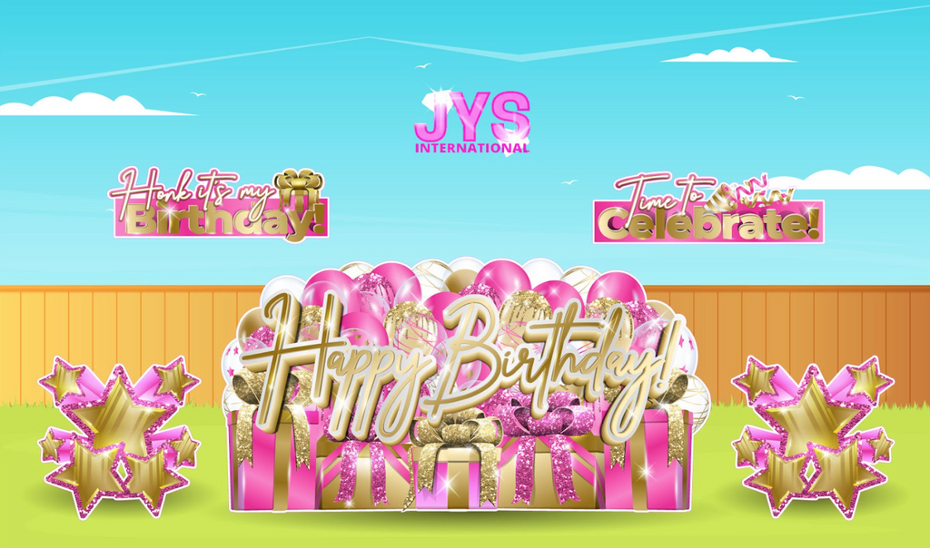 JAZZY HBD OVERLOAD: PINK & GOLD (EZ FOLD) - Yard Card Signs by JYS International