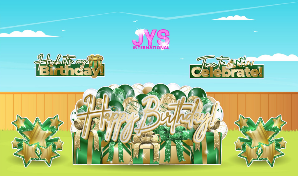 JAZZY HBD OVERLOAD: GREEN & GOLD (EZ FOLD) - Yard Card Signs by JYS International