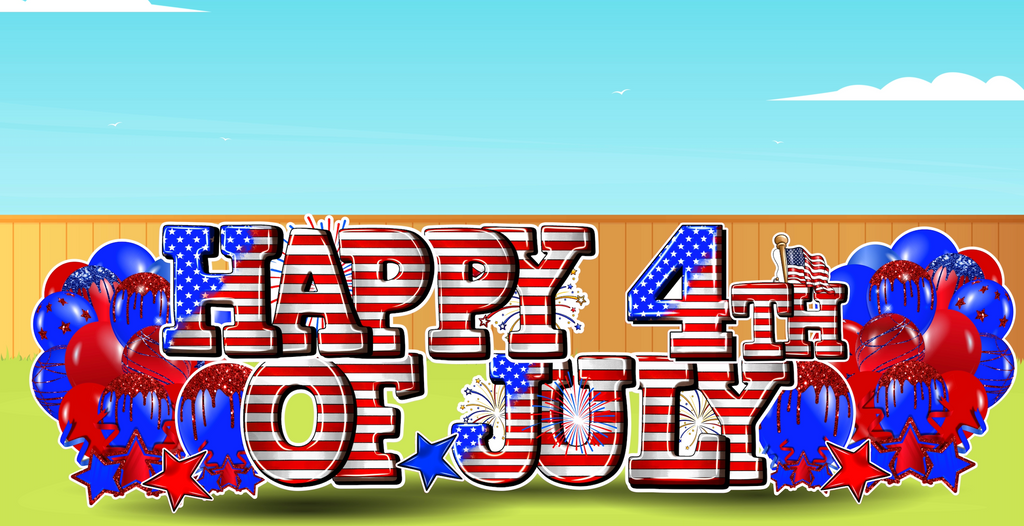 HAPPY JULY 4th THEMED EZ SET - Yard Card Signs by JYS International