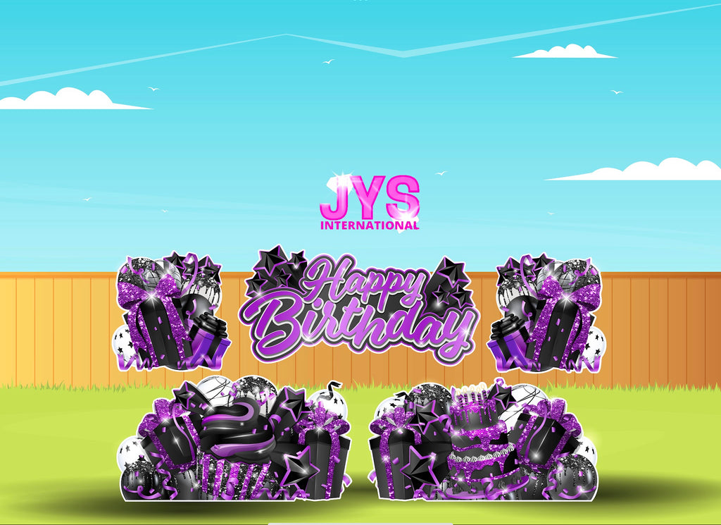 JAZZY HBD ALL-N-1: PURPLE & BLACK - Yard Card Signs by JYS International