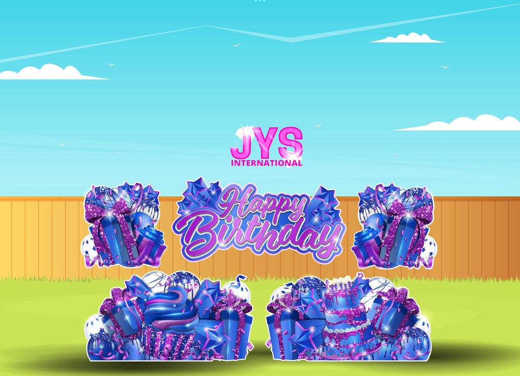 JAZZY HBD ALL-N-1: PURPLE & BLUE - Yard Card Signs by JYS International