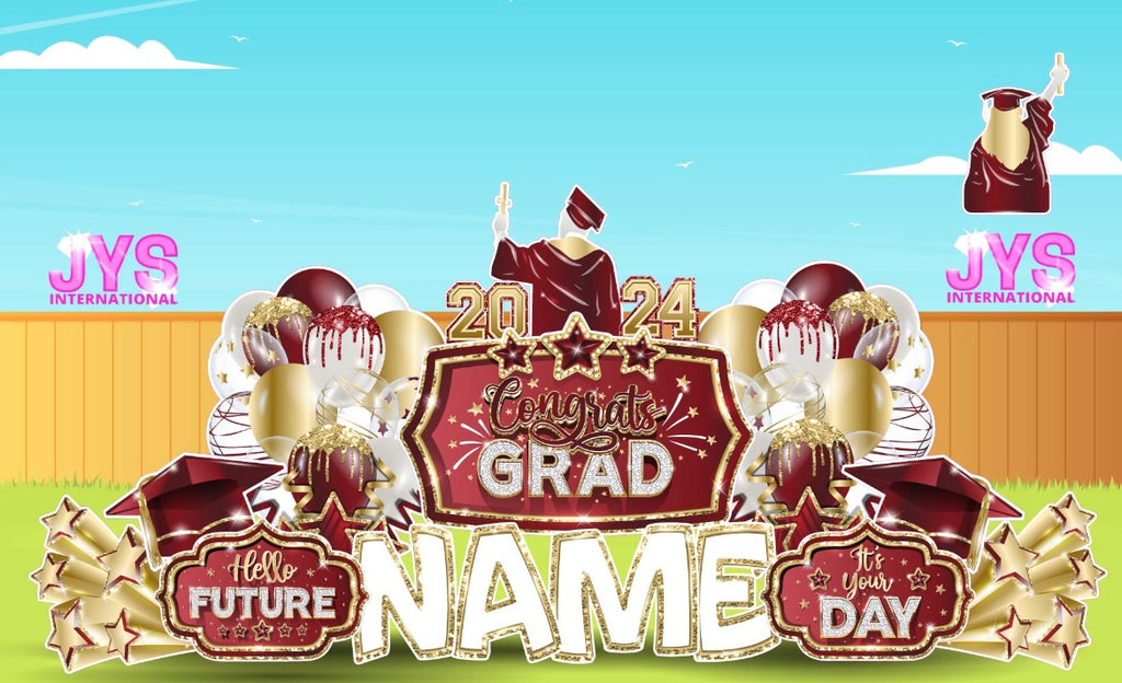 GRAD QUICK SET: Burgundy & Gold - Yard Card Signs by JYS International