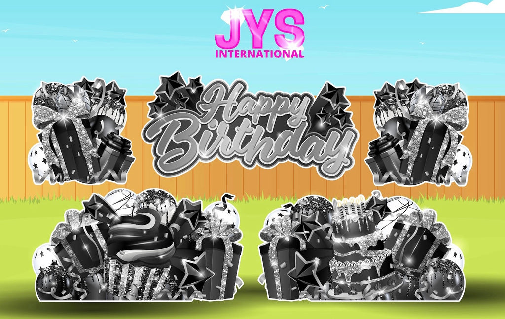 JAZZY HBD ALL-N-1: SILVER & BLACK - Yard Card Signs by JYS International