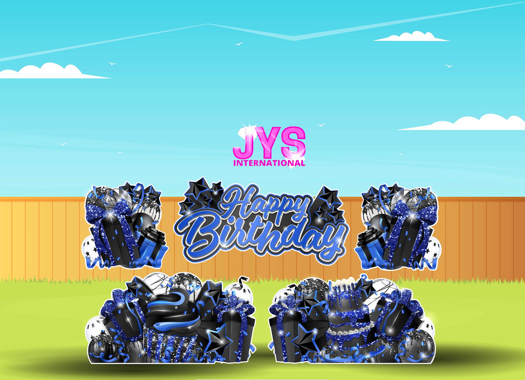 JAZZY HBD ALL-N-1: BLUE & BLACK - Yard Card Signs by JYS International