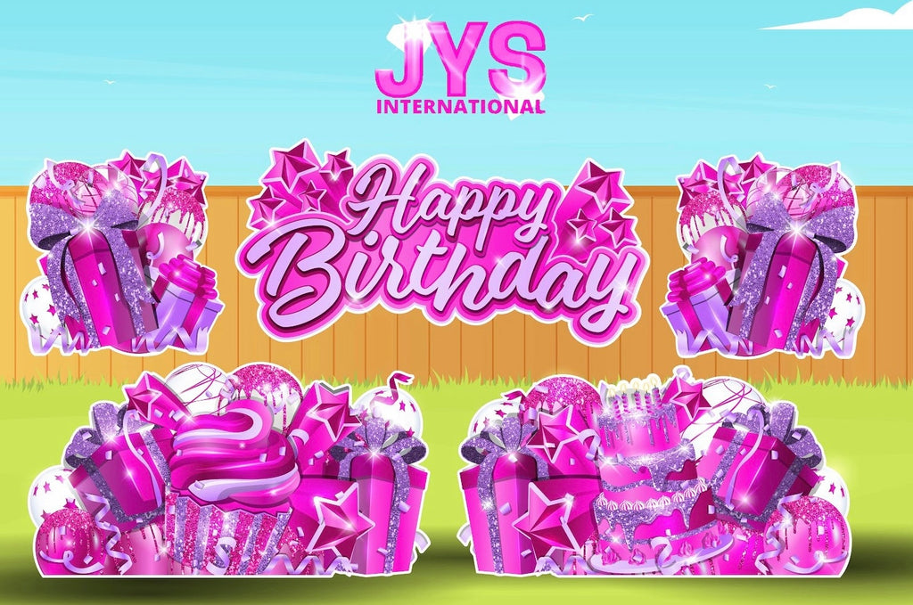 JAZZY HBD ALL-N-1: HOT PINK & LAVENDER - Yard Card Signs by JYS International