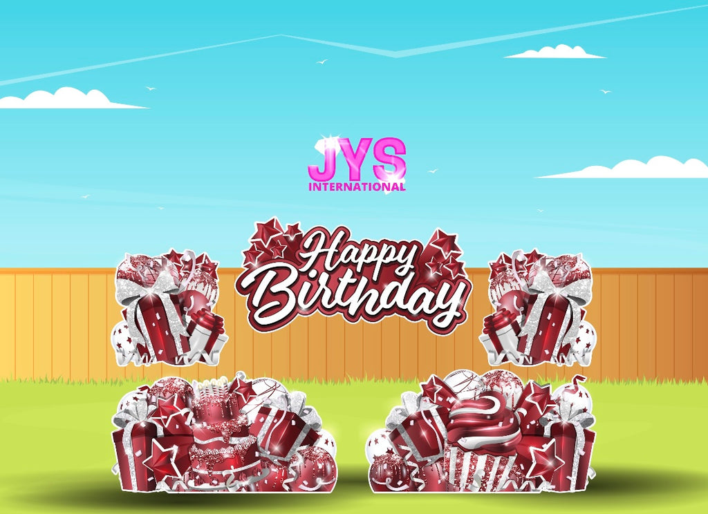 JAZZY HBD ALL-N-1: Burgundy & White - Yard Card Signs by JYS International