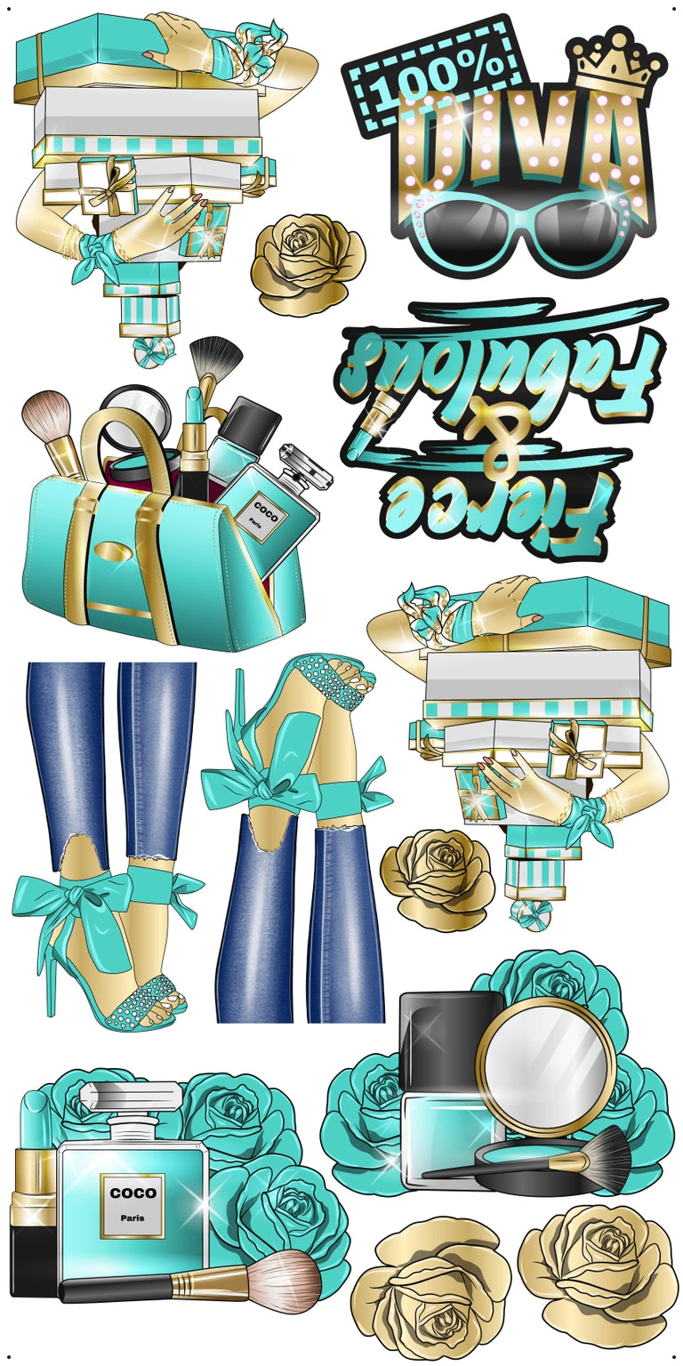 HIGH FASHION: Gold & Teal - Yard Card Signs by JYS International