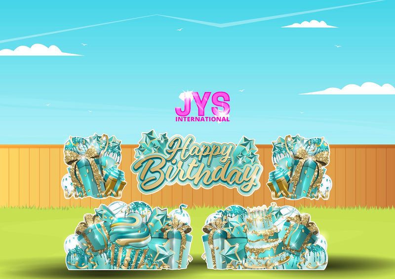 JAZZY HBD ALL-N-1: GOLD & TEAL - Yard Card Signs by JYS International