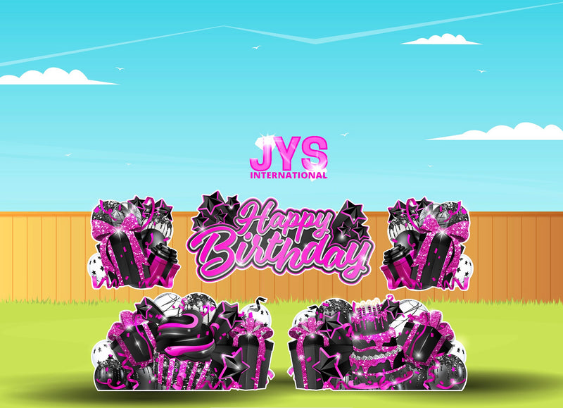 JAZZY HBD ALL-N-1: HOT PINK & BLACK - Yard Card Signs by JYS International