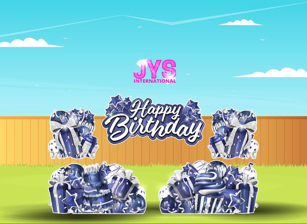 JAZZY HBD ALL-N-1: Navy & White - Yard Card Signs by JYS International