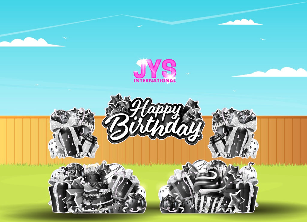 JAZZY HBD ALL-N-1: Black & White - Yard Card Signs by JYS International