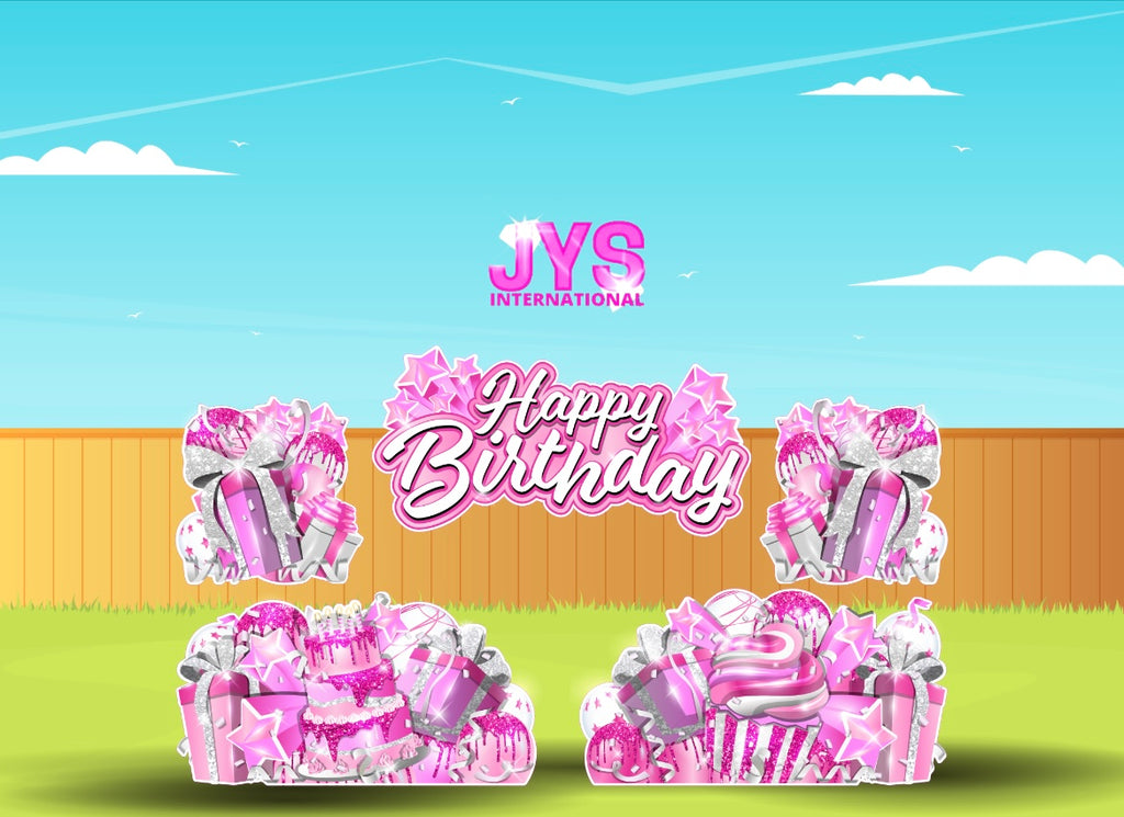 JAZZY HBD ALL-N-1: Pink & White - Yard Card Signs by JYS International