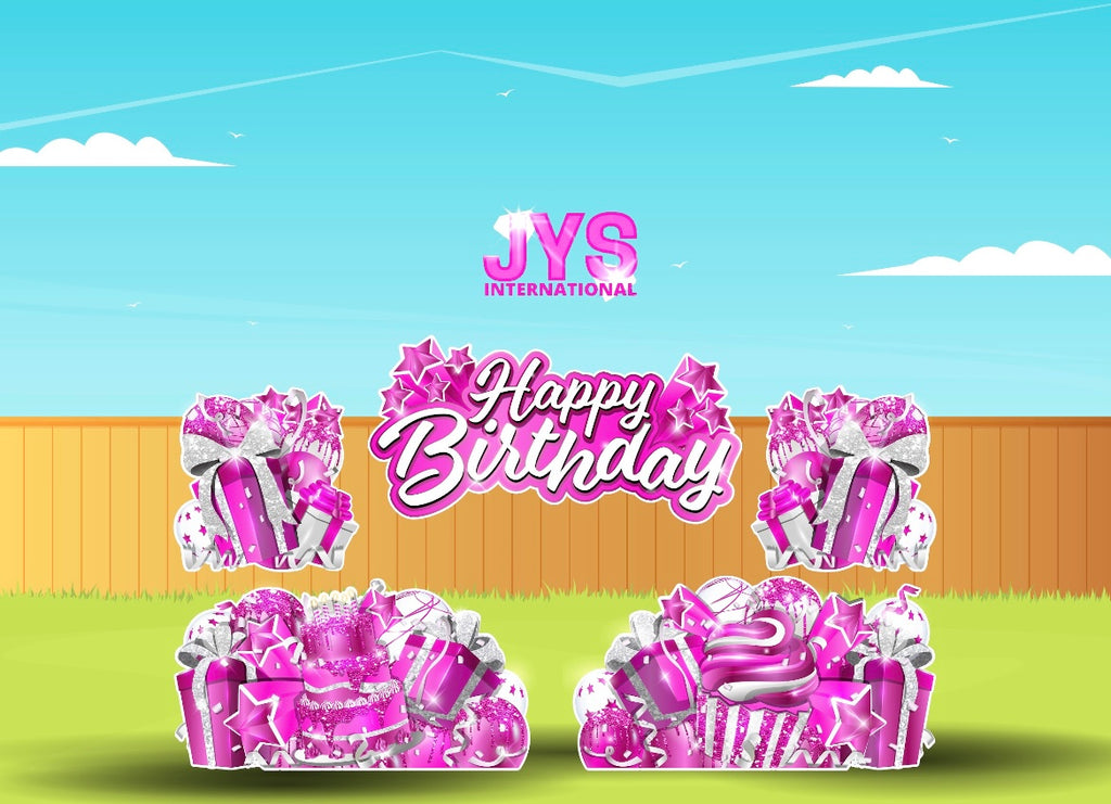 JAZZY HBD ALL-N-1: Hot Pink & White - Yard Card Signs by JYS International