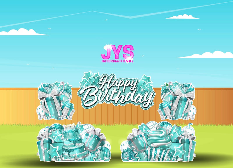 JAZZY HBD ALL-N-1: Teal & White - Yard Card Signs by JYS International