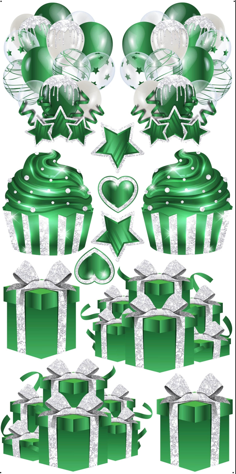 JAZZY FLAIR: Green & White Glitter - Yard Card Signs by JYS International