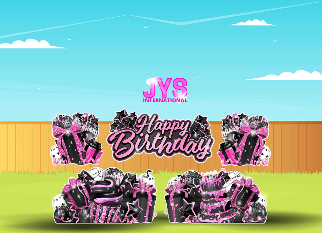 JAZZY HBD ALL-N-1: PINK & BLACK - Yard Card Signs by JYS International