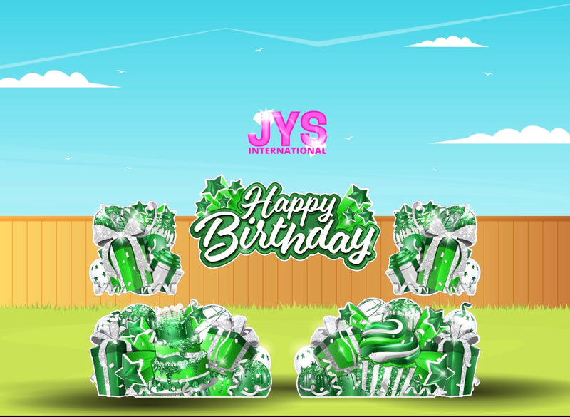 JAZZY HBD ALL-N-1: Green & White - Yard Card Signs by JYS International