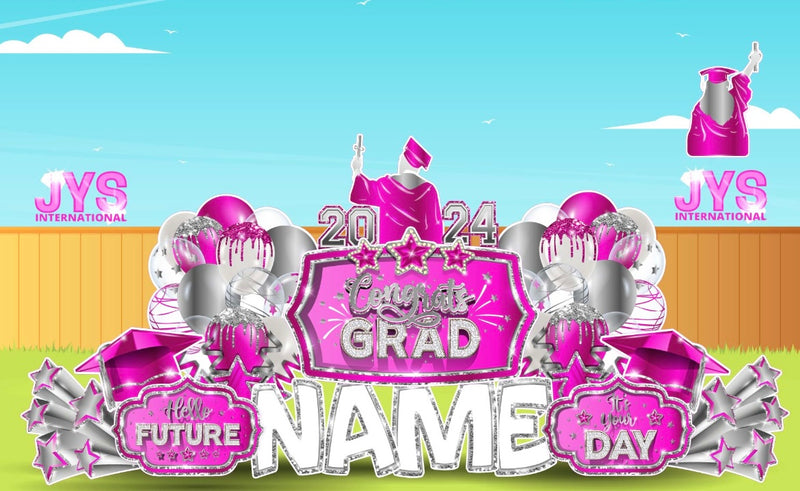 GRAD QUICK SET: Hot Pink & Silver - Yard Card Signs by JYS International