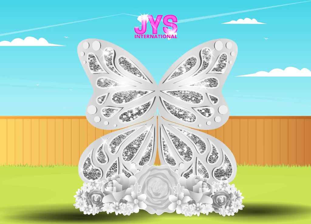 JYS BUTTERFLY CUTIE: 5FT WHITE & SILVER - Yard Card Signs by JYS International