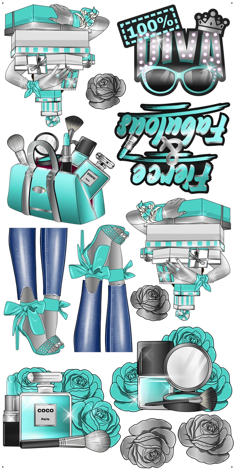 HIGH FASHION: Silver & Teal - Yard Card Signs by JYS International