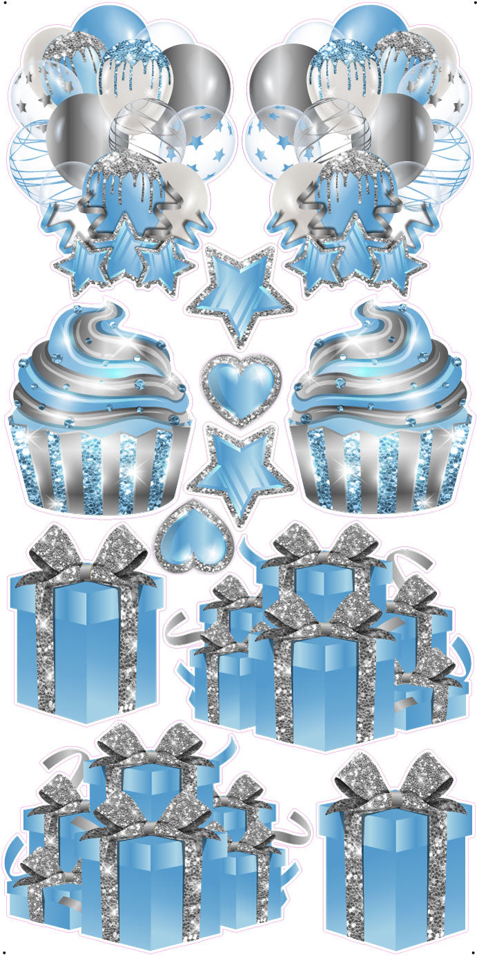 JAZZY FLAIR: Baby Blue & Silver - Yard Card Signs by JYS International