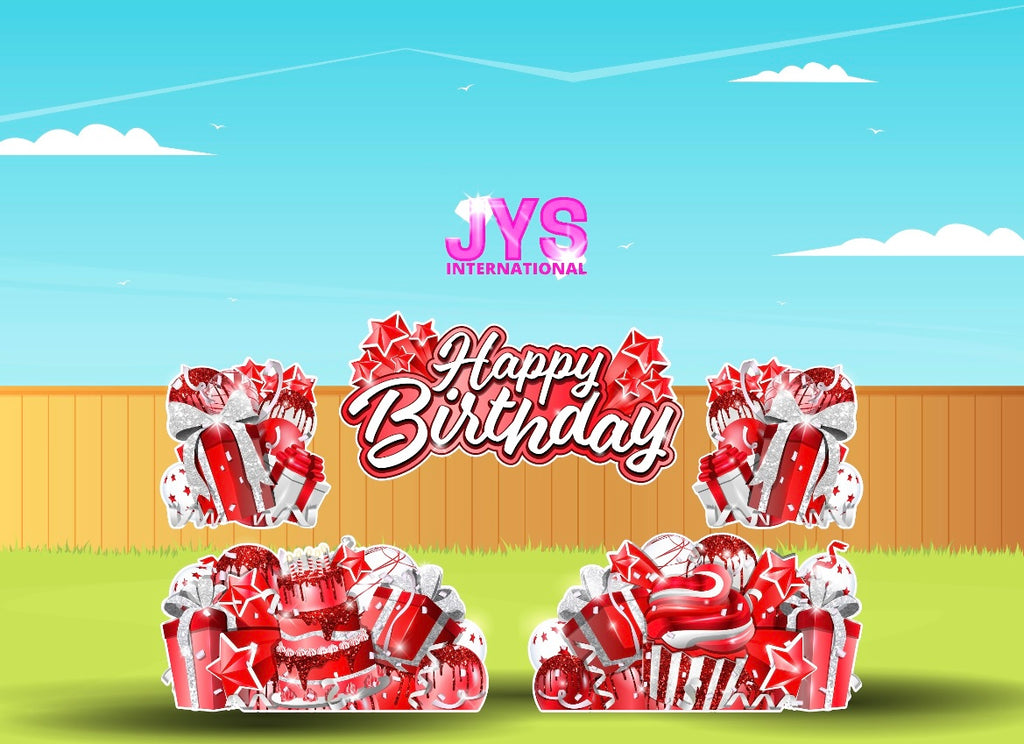 JAZZY HBD ALL-N-1: Red & White - Yard Card Signs by JYS International